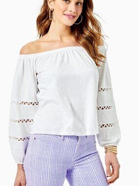 Lilly Pulitzer Off The Shoulder Katt Top Resort White Peasant tunic dress blouse